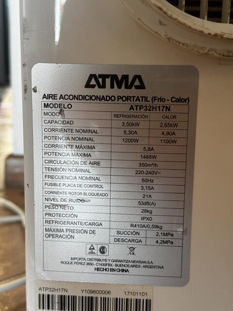 Aire acondicionado portátil frío/calor ATMA ATP32H17N